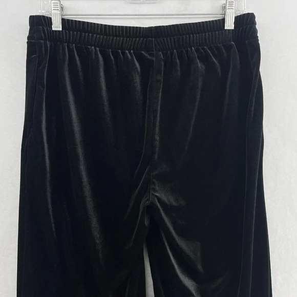 Old Navy Pants Women's Sz M Black Cropped Wide Leg Elastic Waist Stretch Velvet - Picture 7 of 12